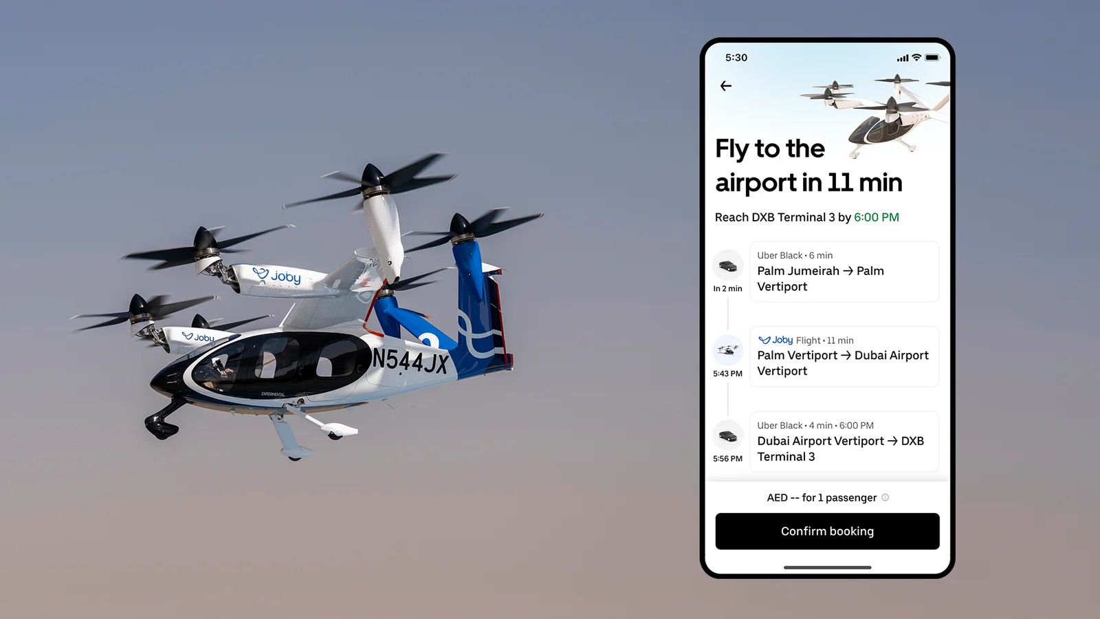 Joby electric eVTOL air taxi with Uber app