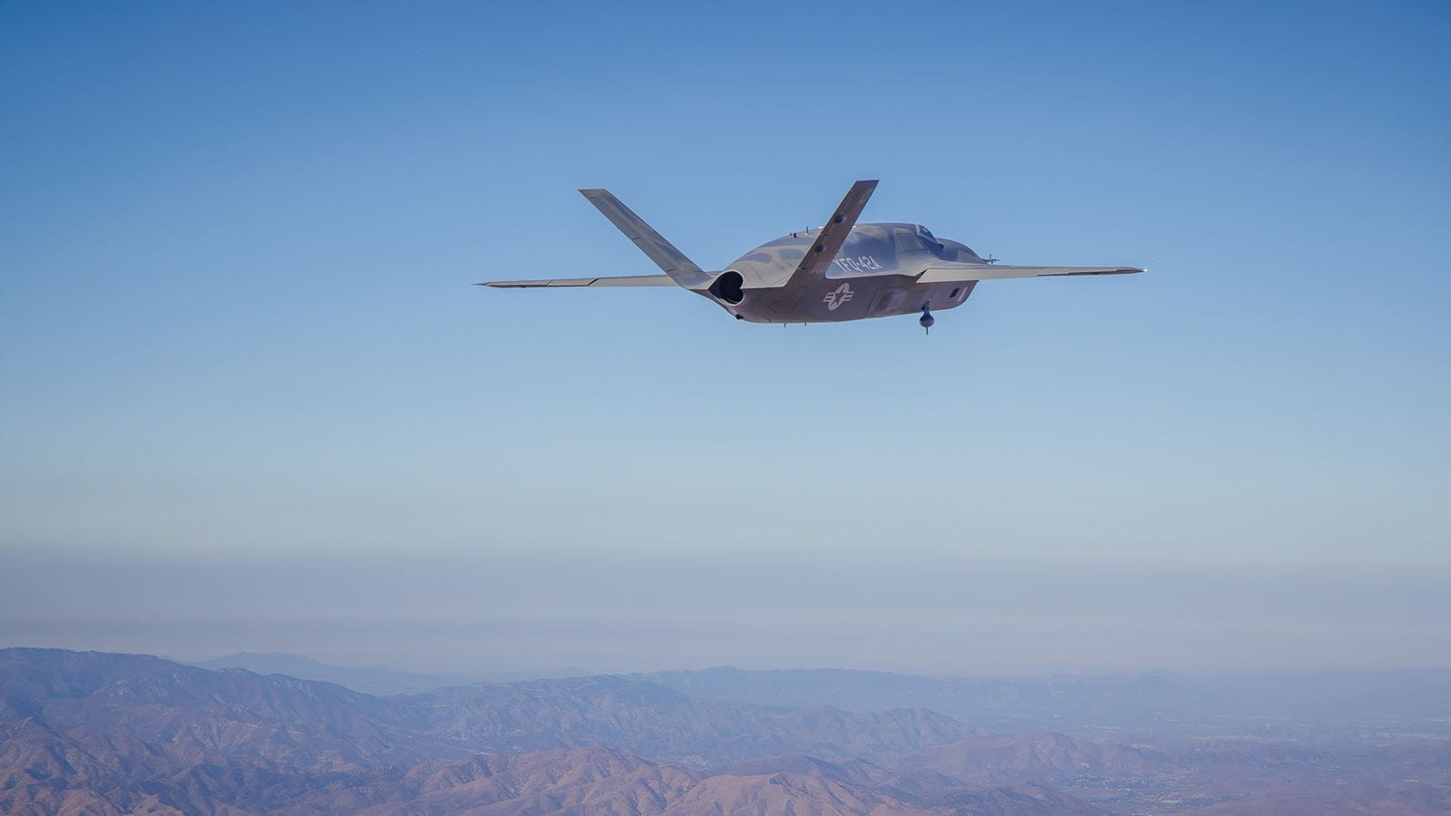 GA-ASI YFQ-42A Dark Merlin uncrewed CCA aircraft in flight